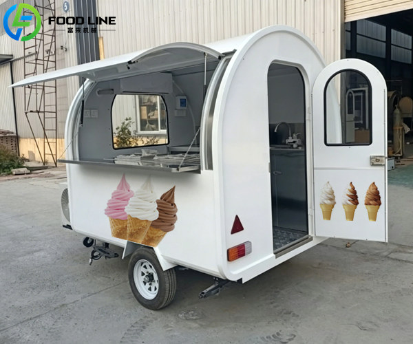 round shape soft serve ice cream food trailer