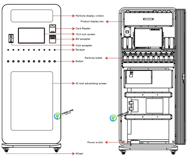 10 nozzle standing fragrance vending machine structure